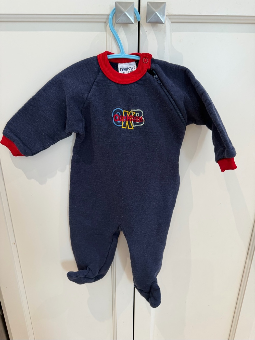 Vintage OshKosh B'gosh 12n Navy Footed One-Piece with Red Trim
